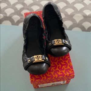 Tory Burch Black Flats w/ Gold Hardware